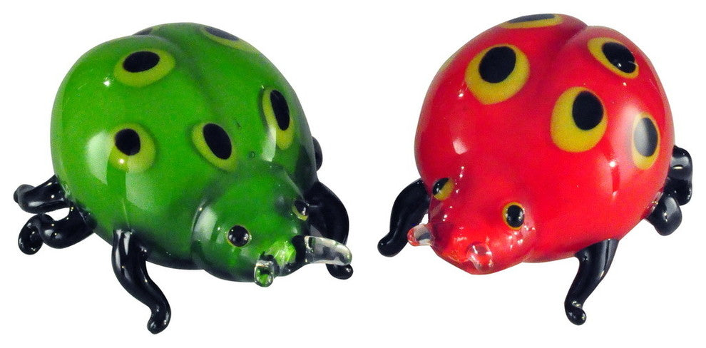 2-Piece Lady Bug Art Glass Sculptures