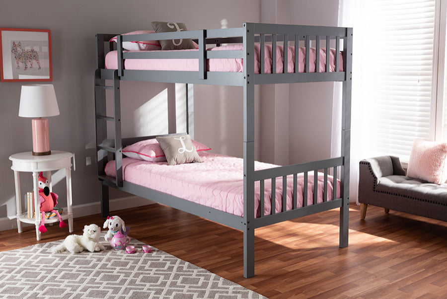 Baxton Studio Jude Modern and Contemporary Grayed Wood Twin Size Bunk Bed