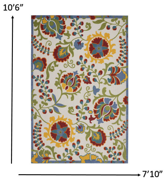 8 x 11 Ivory Multi Floral Indoor Outdoor Area Rug