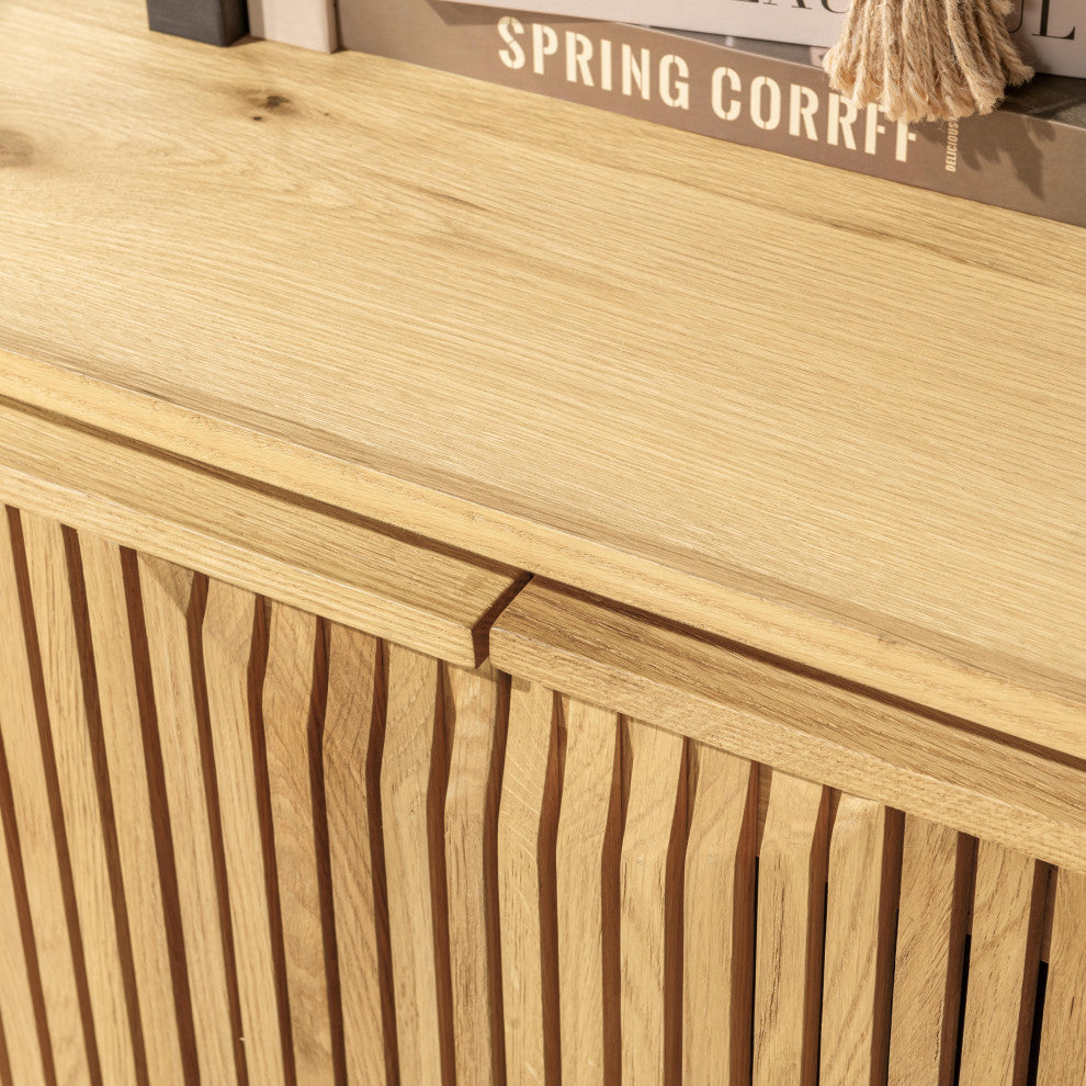 Roya 82" Oak Wood 3-Door Sideboard Buffet, Oak Brown, 4-Door