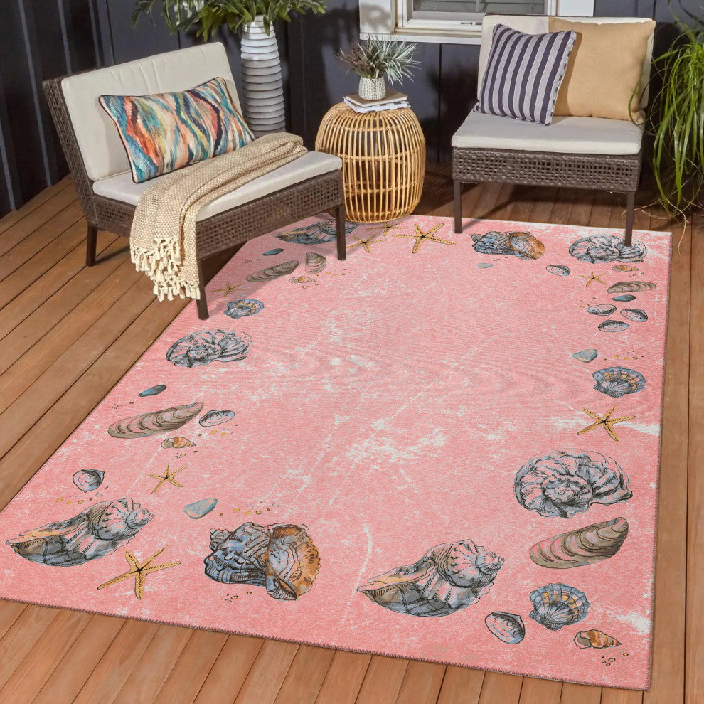 Indoor/Outdoor Seabreeze SZ9 Salmon Machine Washable 10' x 14' Rug