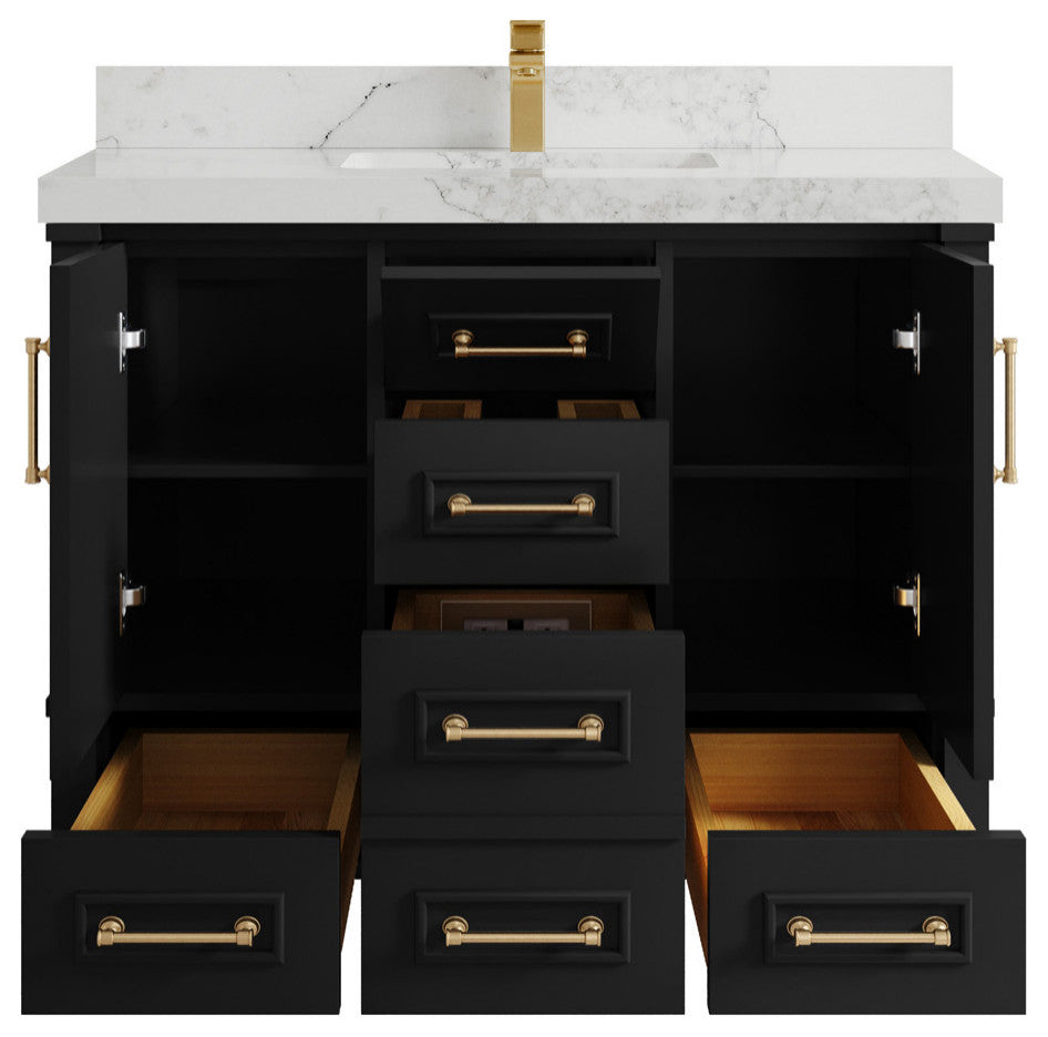 Aberdeen 42 Single Sink Bath Vanity in Black 2" Calacatta Nuvo