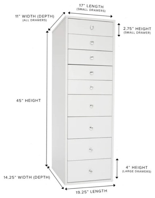 SlayStation 9 Drawer Makeup Vanity Storage Unit, Bright White