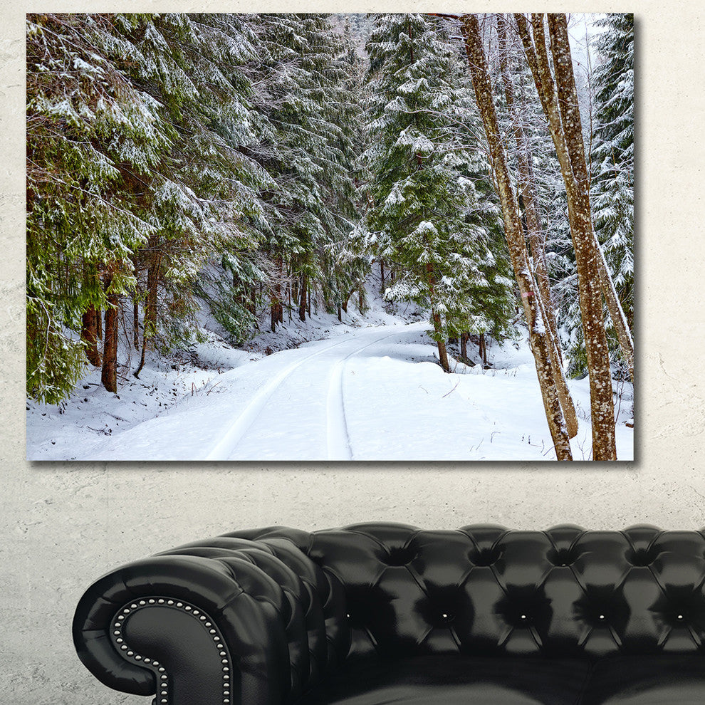 Snowy Road in the Forest, Landscape Canvas Art Print, 60x40