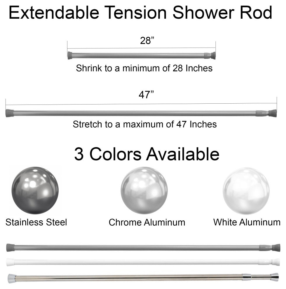 Tension Adjustable Shower Curtain Rod 28-47 Inches, Silver