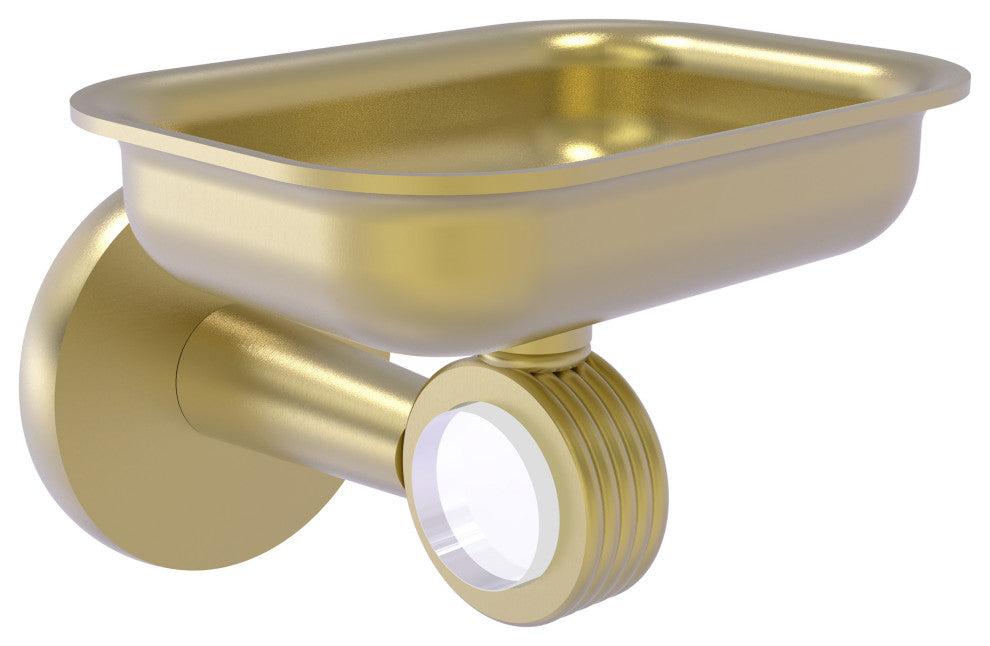 Clearview Wall Mounted Soap Dish Holder with Groovy Accents, Satin Brass