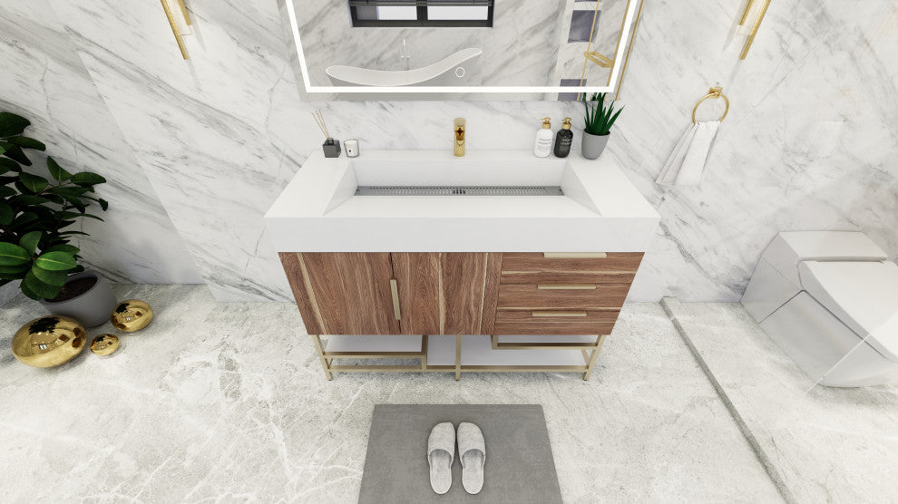 Madison 48" Free Standing Vanity with Reinforced Acrylic Sink, White Oak