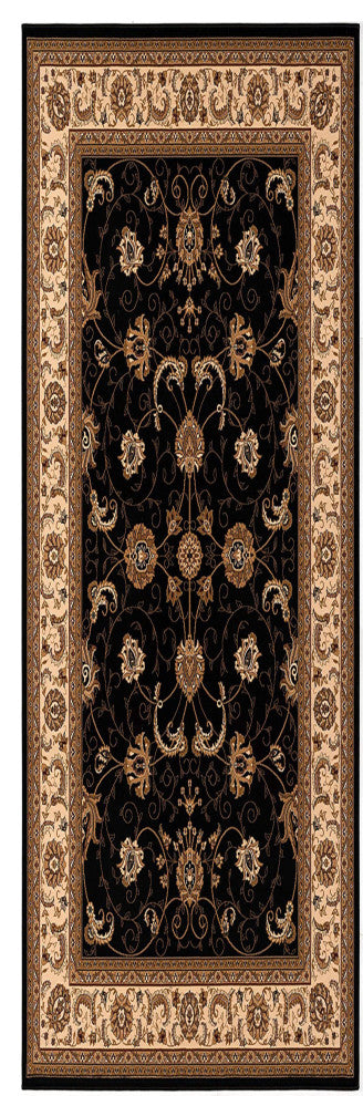 2"x10" Black and Tan Floral Vines Runner Rug