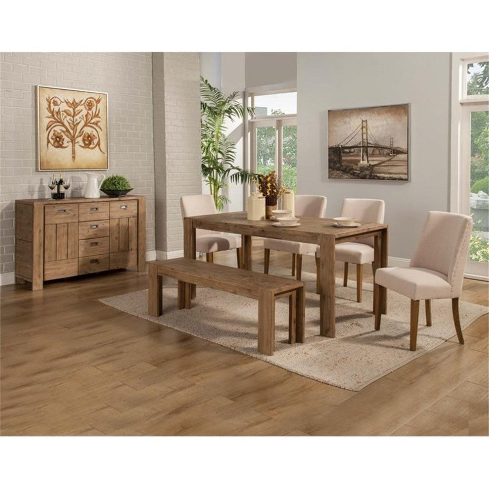 Alpine Furniture Seashore Fixed Wood Top Dining Table in Antique Natural (Brown)