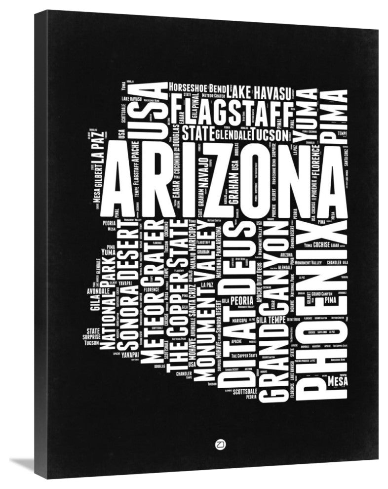 "Arizona Black and White Map" Fine Art Print