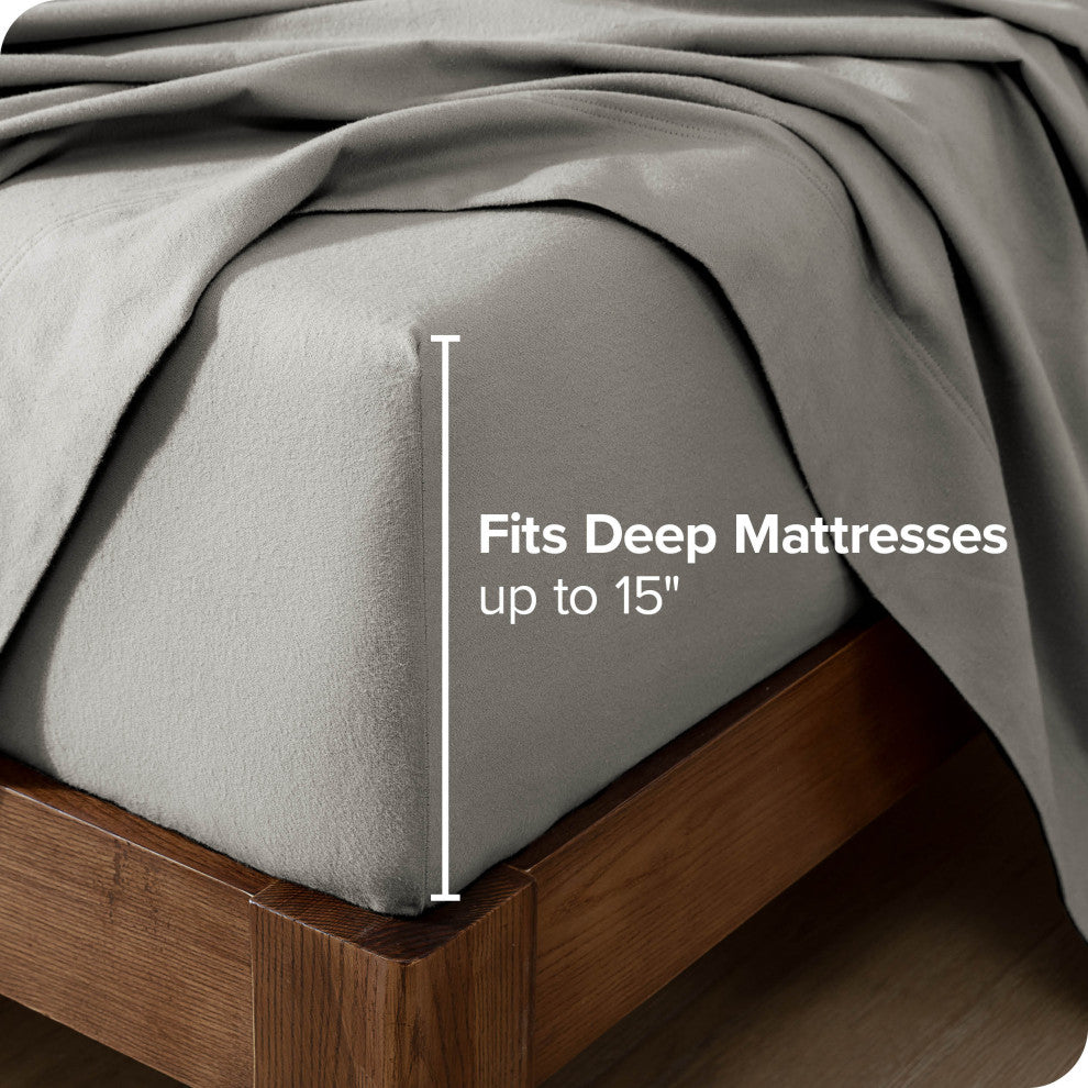 Bare Home Cotton Flannel Sheet Set, Light Gray, Twin Xl