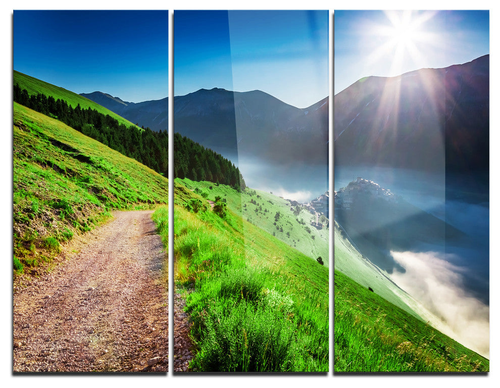 "Umbria Mountains Sunny Sunrise" Photo Metal Wall Art, 3 Panels, 36"x28"