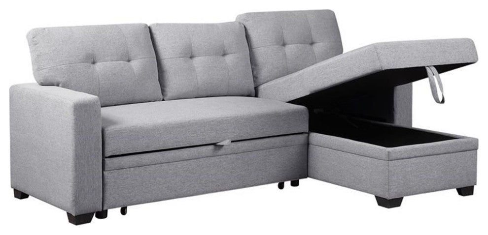 Pemberly Row Contemporary Fabric Reversible Sleeper Sectional Sofa in Light Gray
