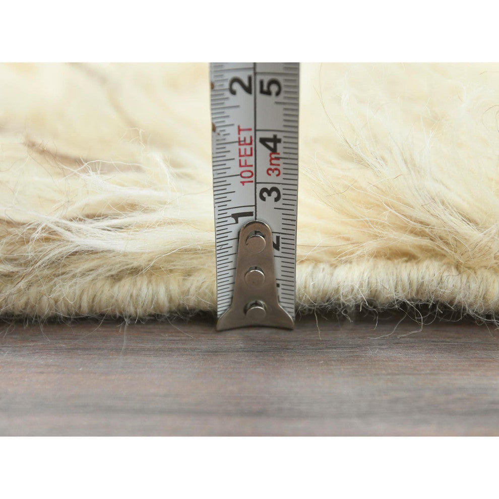 Beige, Shaggy Moroccan, Undyed Natural Wool Hand Knotted Rug, 3'1"x5'3"