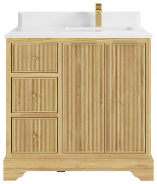 Austin 36 Right Offset Bath Vanity in Light Natural Teak 1.5" White Quartz
