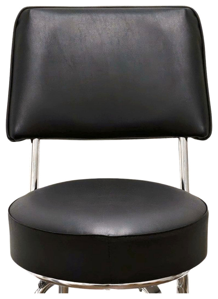 Retro Home Double Ring Upholstered 30" Swivel Bar Stool with Back, Black