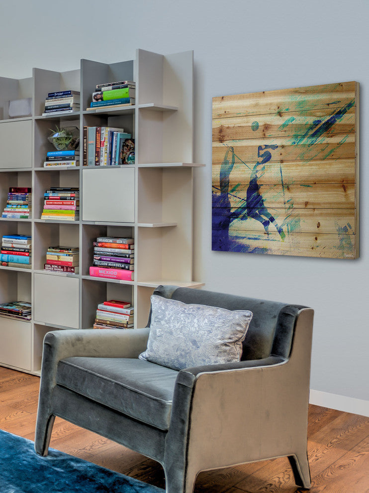 "Dusk Volleyball" Painting Print on Natural Pine Wood, 40"x40"