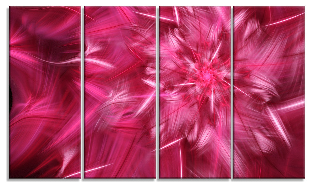 Rotating Fractal Pink Fireworks, Floral Canvas Art Print, 48"x28", 4 Panels