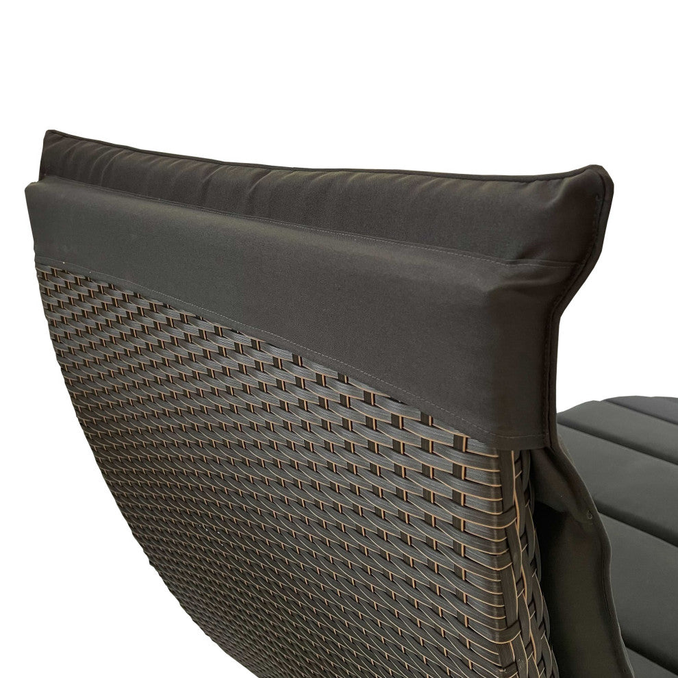 65" Faux Wicker and Dark Gray Cushions Chaise Lounge