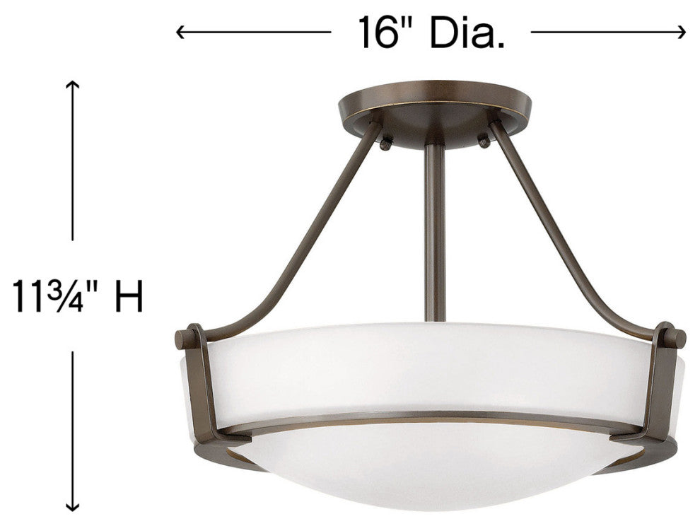 Hinkley Hathaway Medium Semi-Flush Mount, Olde Bronze With Etched White Glass