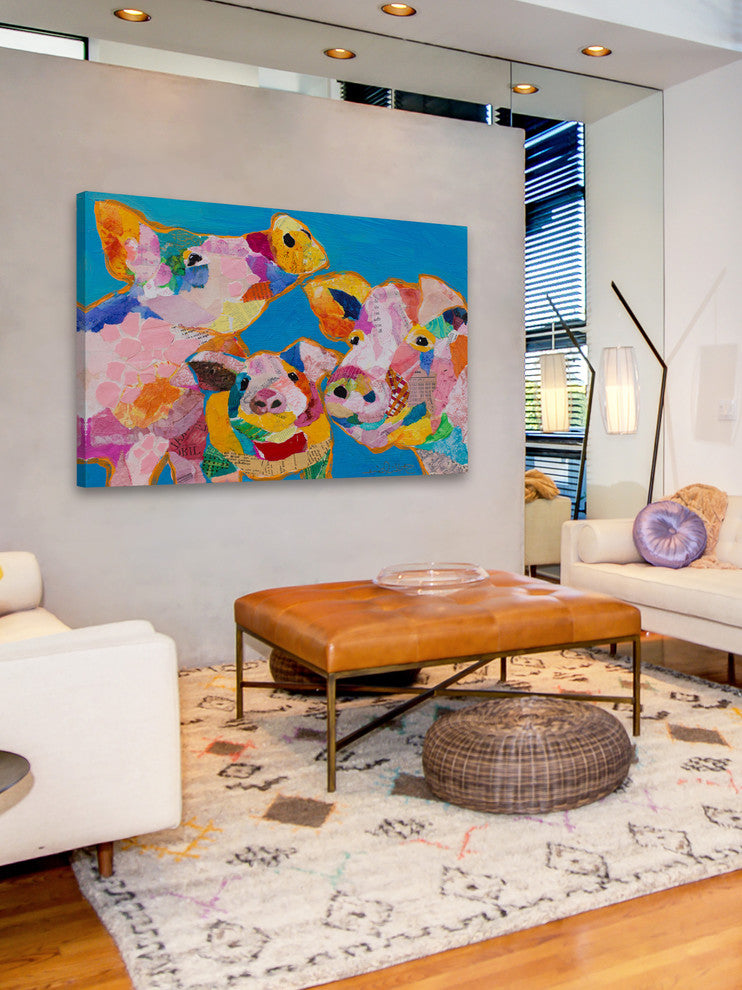 "Trois Cochons" Painting Print on Wrapped Canvas, 36x24