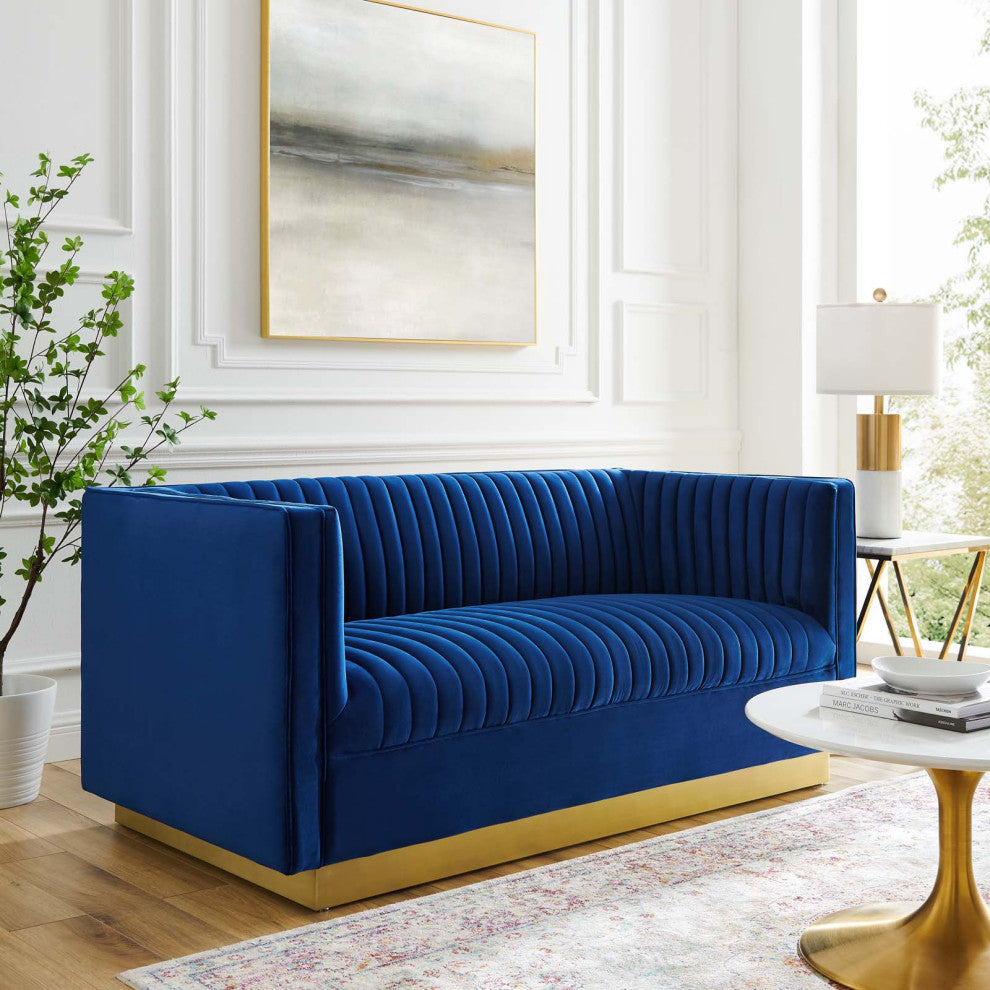 Sanguine Vertical Channel Tufted Performance Velvet Loveseat EEI-4530-NAV