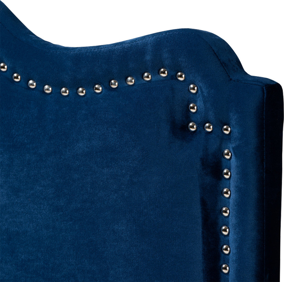 Modern Navy Blue Velvet Fabric Upholstered Queen Size Headboard
