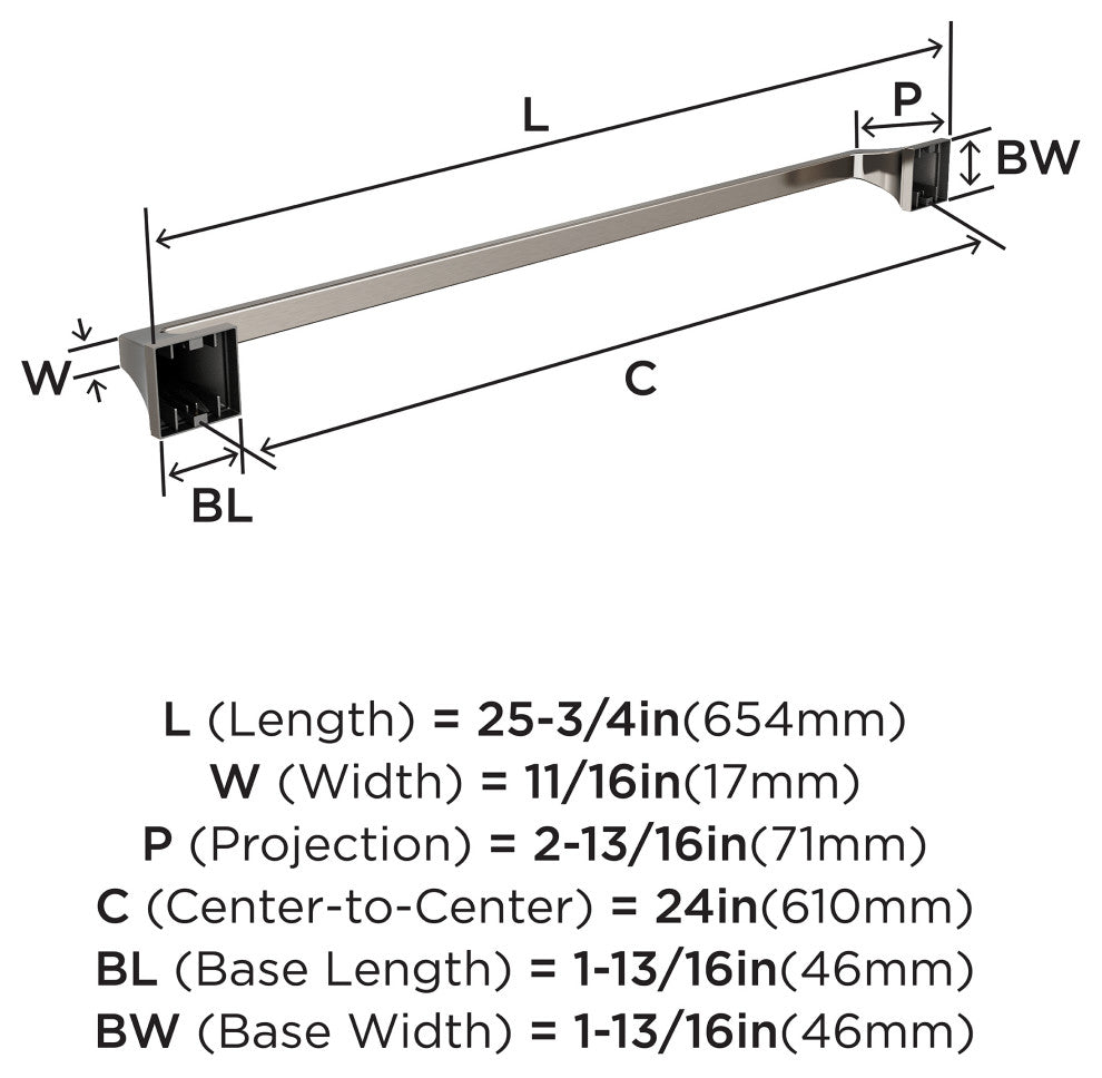Amerock Mulholland Traditional Towel Bar, Brushed Nickel, 24" Center-to-Center