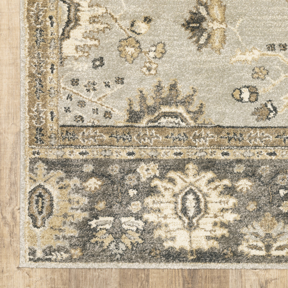 Fleming Wide Border Stone and Tan Area Rug, 5'3"x7'6"