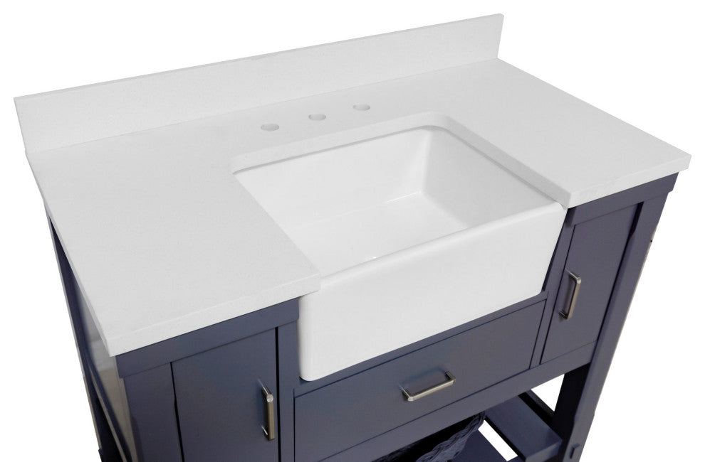 Charlotte 42" Bathroom Vanity, Marine Gray, Quartz