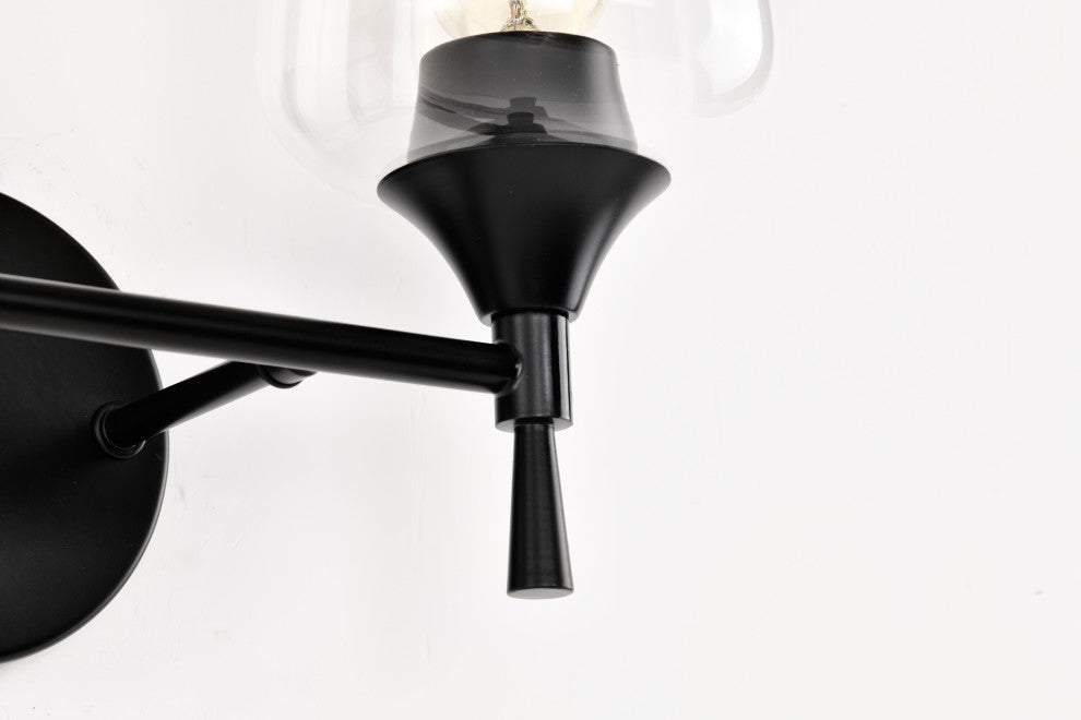 13 in. 2-Lights Matte Black Vanity Light With Clear Wine Glass Shades