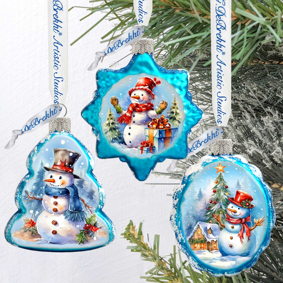 Snowmen Mercury Glass Ornaments Set of 3