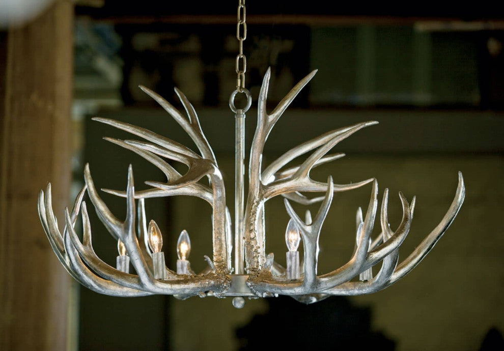 Antler Chandelier, Ambered Silver Leaf