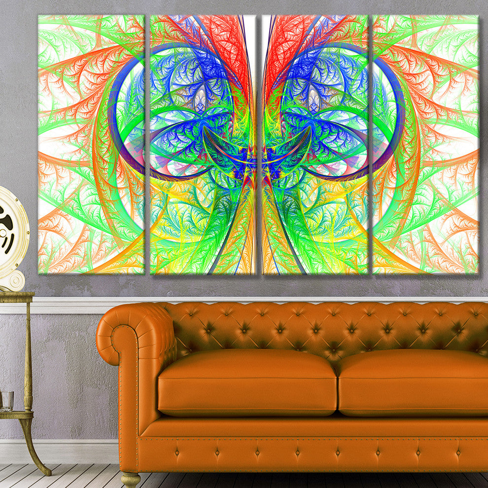 Extraordinary Fractal Green Design, Abstract Canvas Art Print, 48"x28", 4 Panels