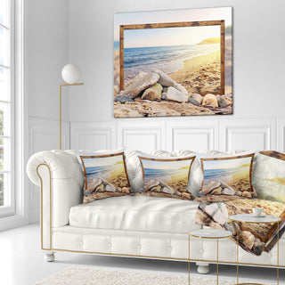 Framed Effect Beach Rocks Seashore Throw Pillow, 16"x16"