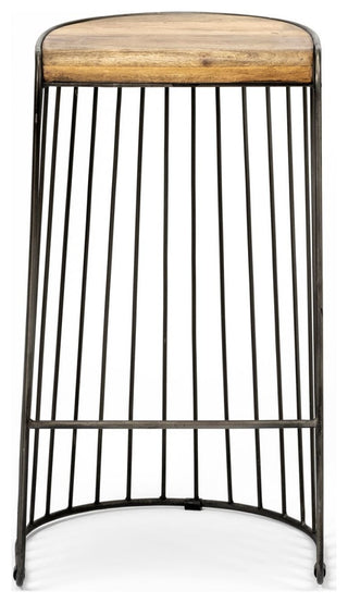 Seagram Brown Solid Wood Seat with Black Metal Frame Bar Stool