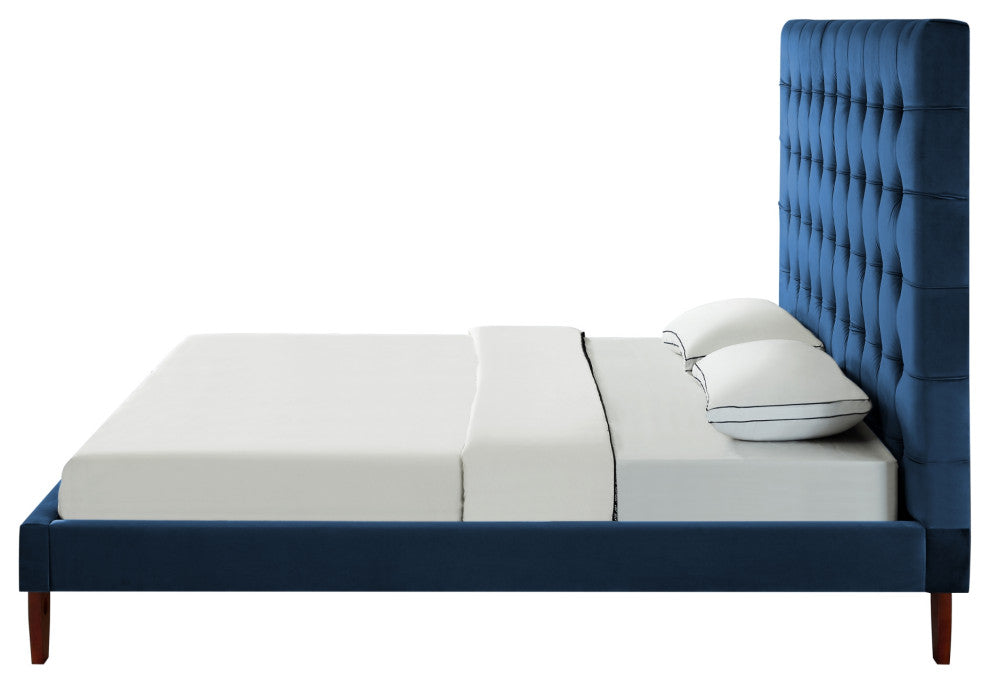 Baldwin Button Tufted Platform Bed, Navy Blue, King