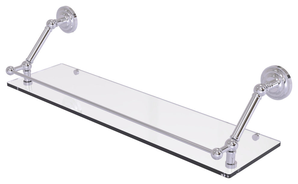 Prestige Que New 30" Floating Glass Shelf with Gallery Rail, Polished Chrome