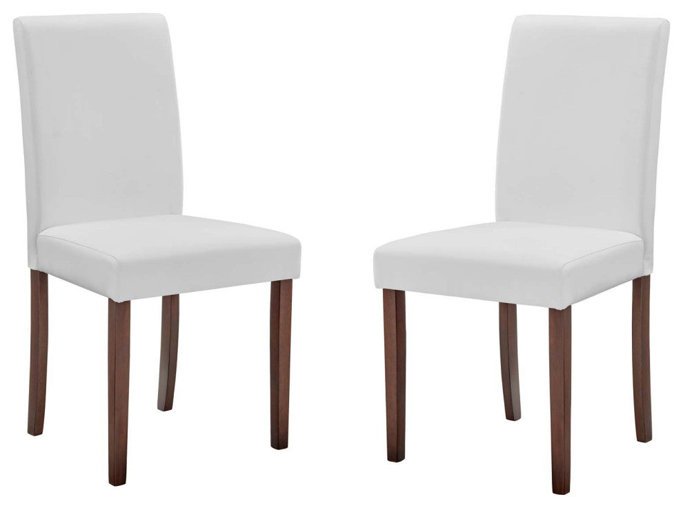 Side Dining Chair, Set of 2, Faux Leather, Wood, White, Cafe Bistro Restaurant