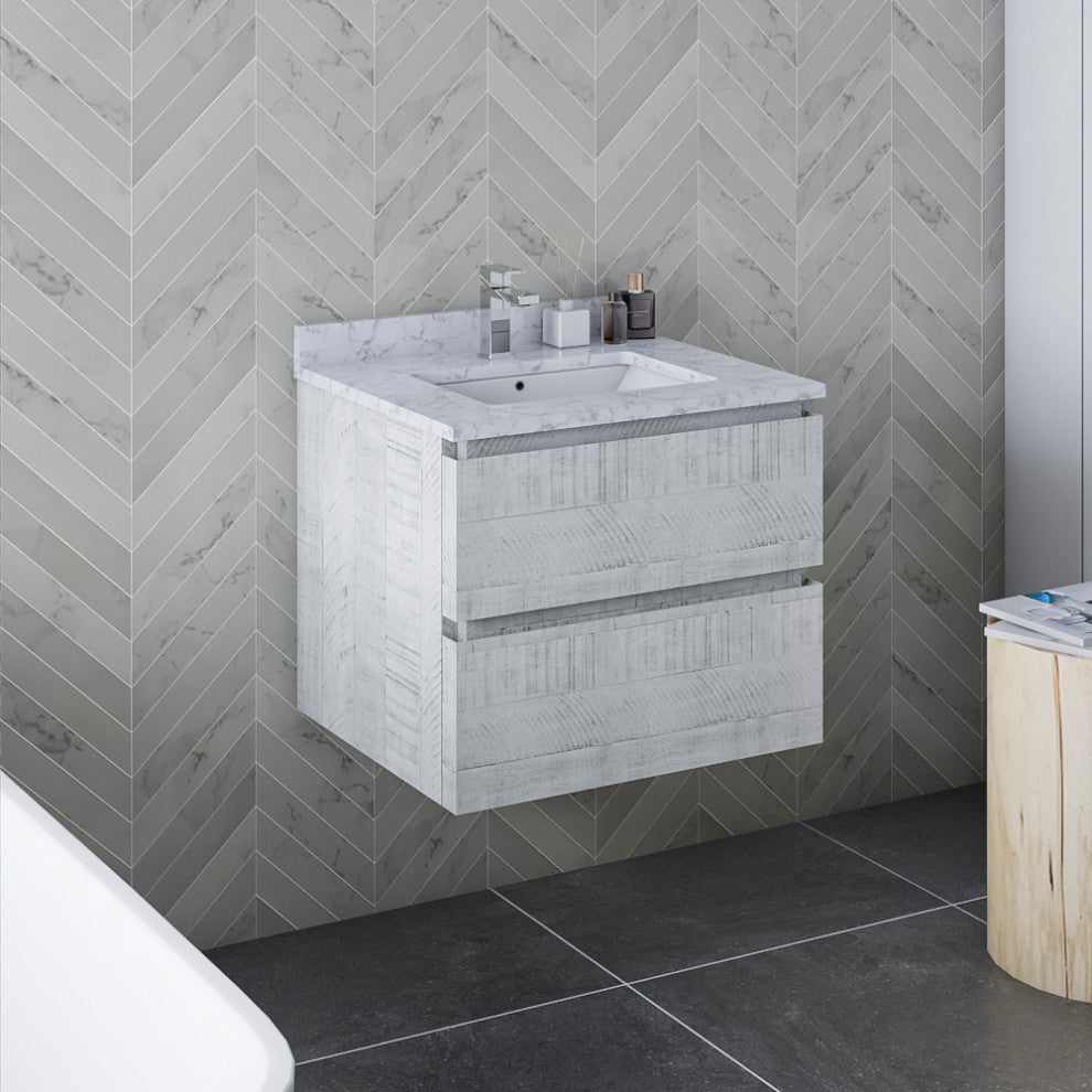 Fresca Formosa Modern 24" Rustic White Wall Hung Single Sink Bathroom Vanity