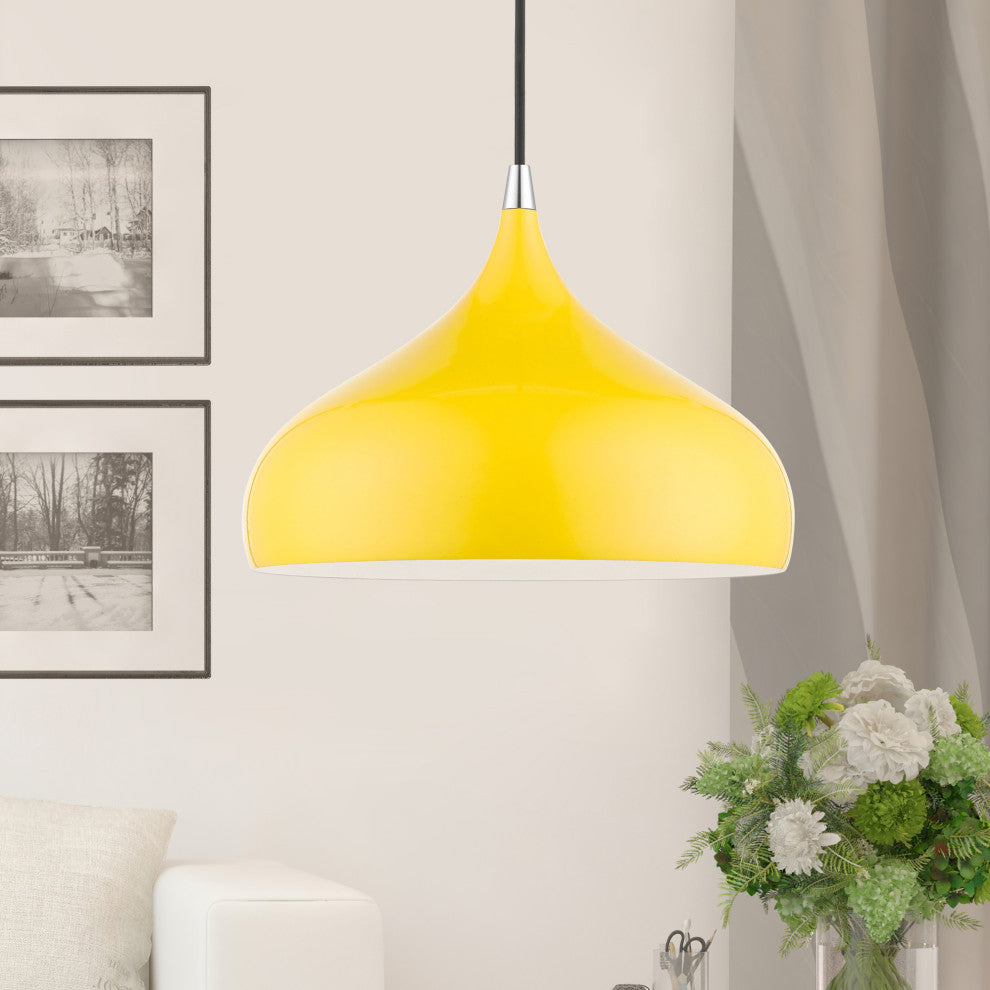 Amador 1 Light Shiny Yellow With Polished Chrome Accents Pendant