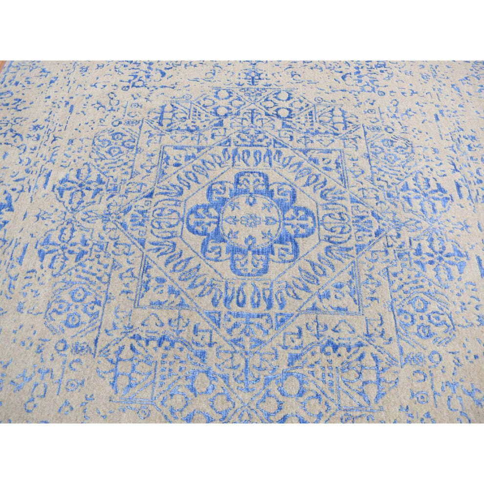 Bayern Blue, Hand Loomed, Wool and Art Silk, Mamluk Design, Rug, 8'9"x12'