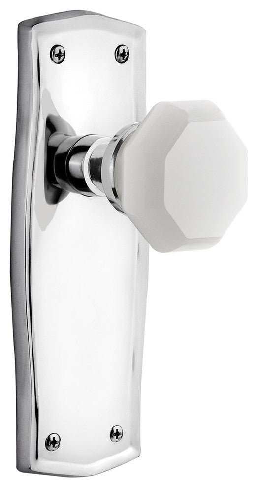 Prairie Plate Double Dummy Waldorf White Milk Glass Knob, Bright Chrome
