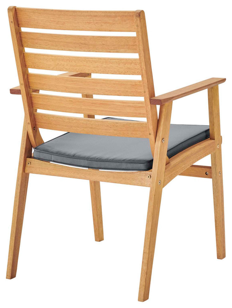 Side Dining Chair and Table Set, Wood, Brown Natural Gray, Modern, Outdoor