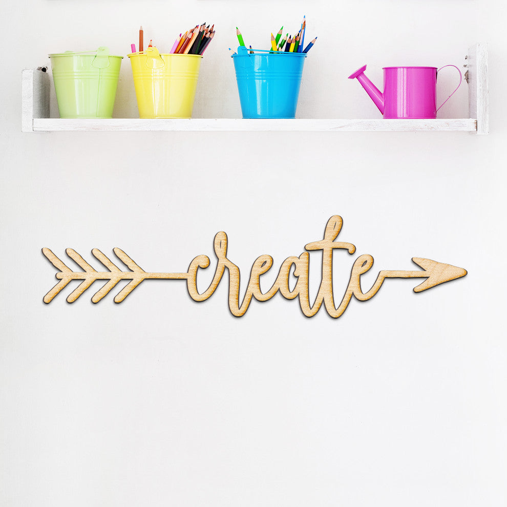 Create Right Arrow Wood Sign Home Decor Unfinished, 36"x9"