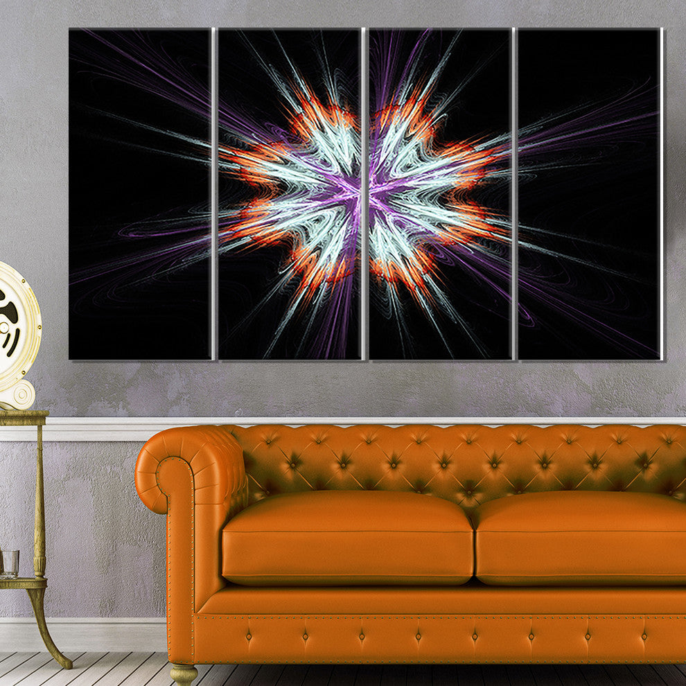 Abstract Flowers on Black Background, Flower Art on Canvas, 48"x28", 4 Panels