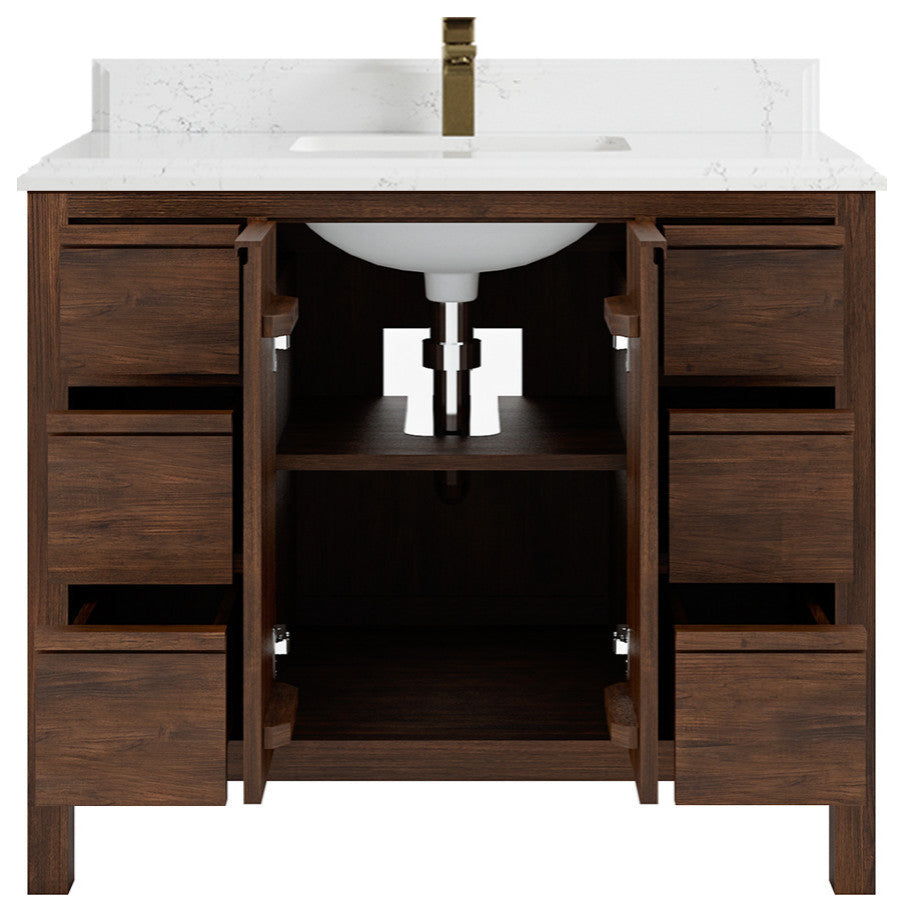 Elizabeth 42 Single Sink Bath Vanity in Dark Walnut Teak 1.5" Empira Quartz