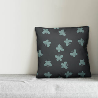Butterfly Pattern, Blue Throw Pillow, 18"x18"