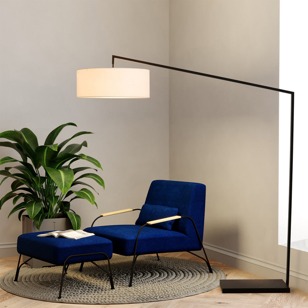 Stretch Arc Floor Lamp - 87", Matte Black, Step Switch, Rectangular Marble Base