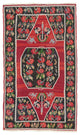 Red, Black Vintage Karabakh Kilim Rug 4' 4" x 7' 5", 52 in. x 89 in.